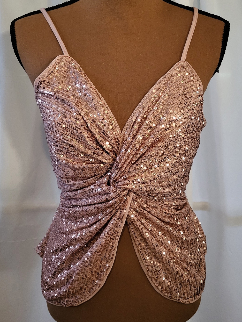 Mustard Seed Rose Gold Sequin Twist-Front Cami